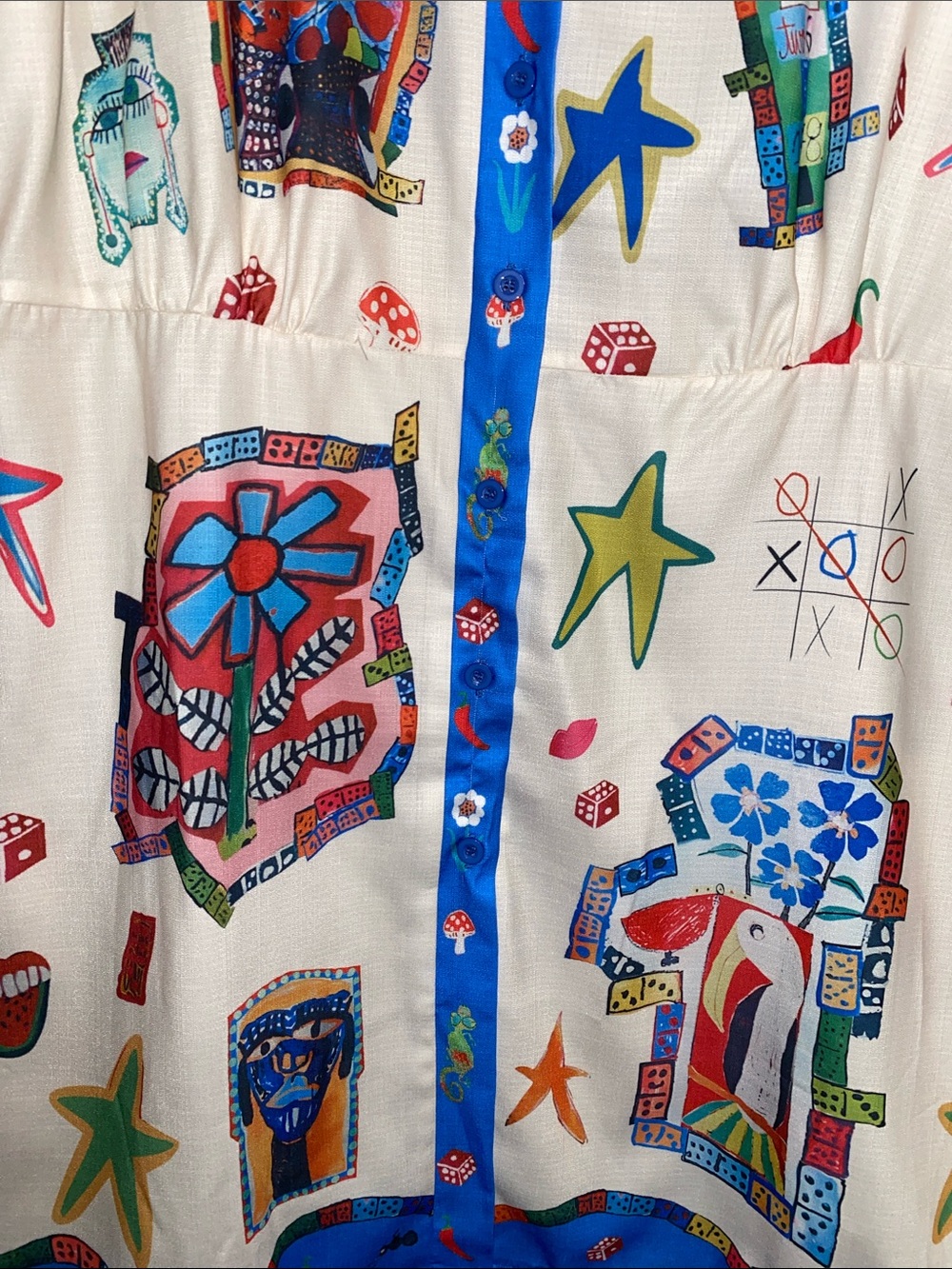 White/Blue Pop Art Knee Length Shirt Dress, Size Large - Picture 5 of 8